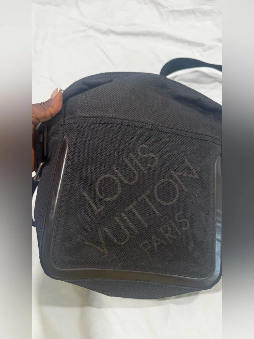 Louis Vuitton Black Canvas Messenger Bag with Logo Print